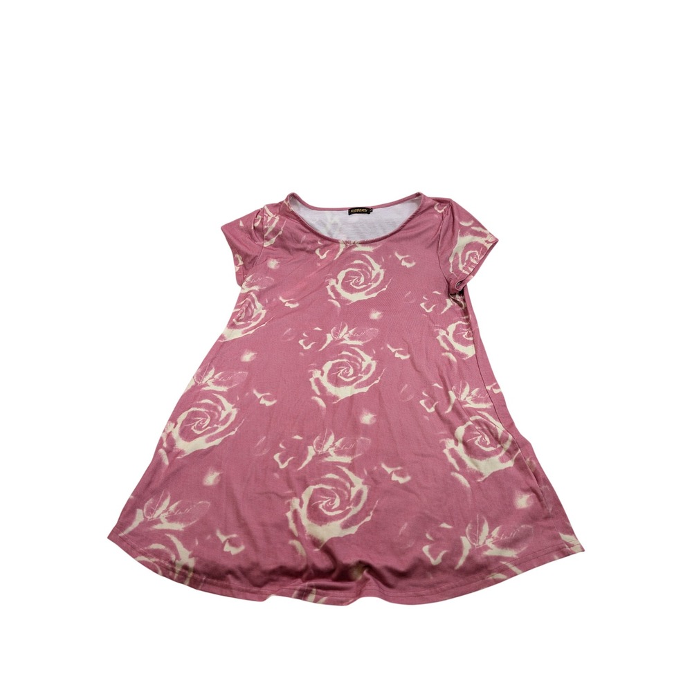 Reborn Womens Rose Floral Print Tunic Top XL Pink White